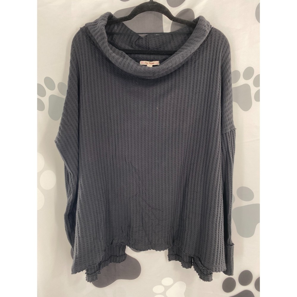 Free People NWT Juicy Long Sleeve Cowl Neck Split Back Thermal Black L New